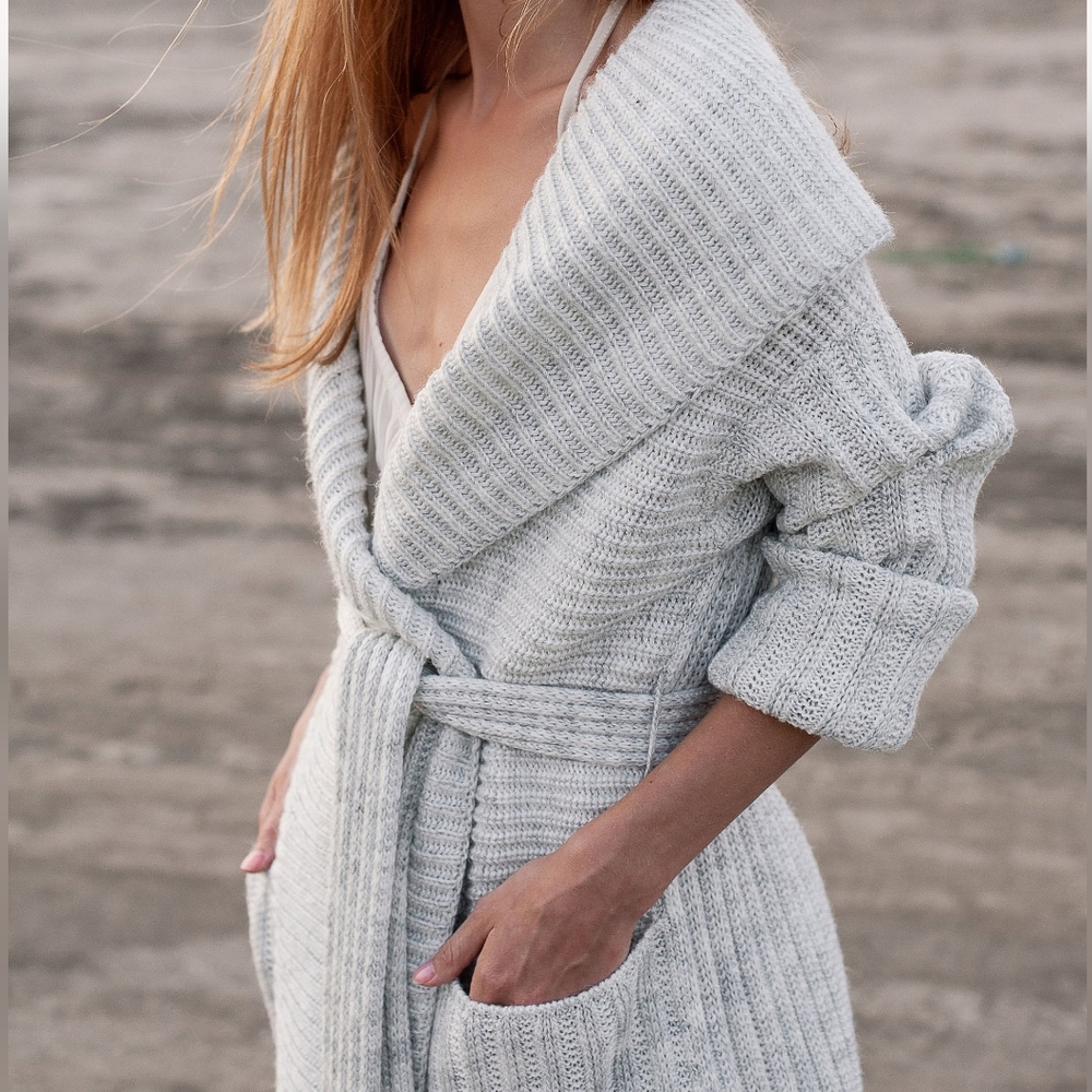 GAP BODY | Light Grey Knit Tie Front Cashmere Bkend Cardigan Sweater - Medium